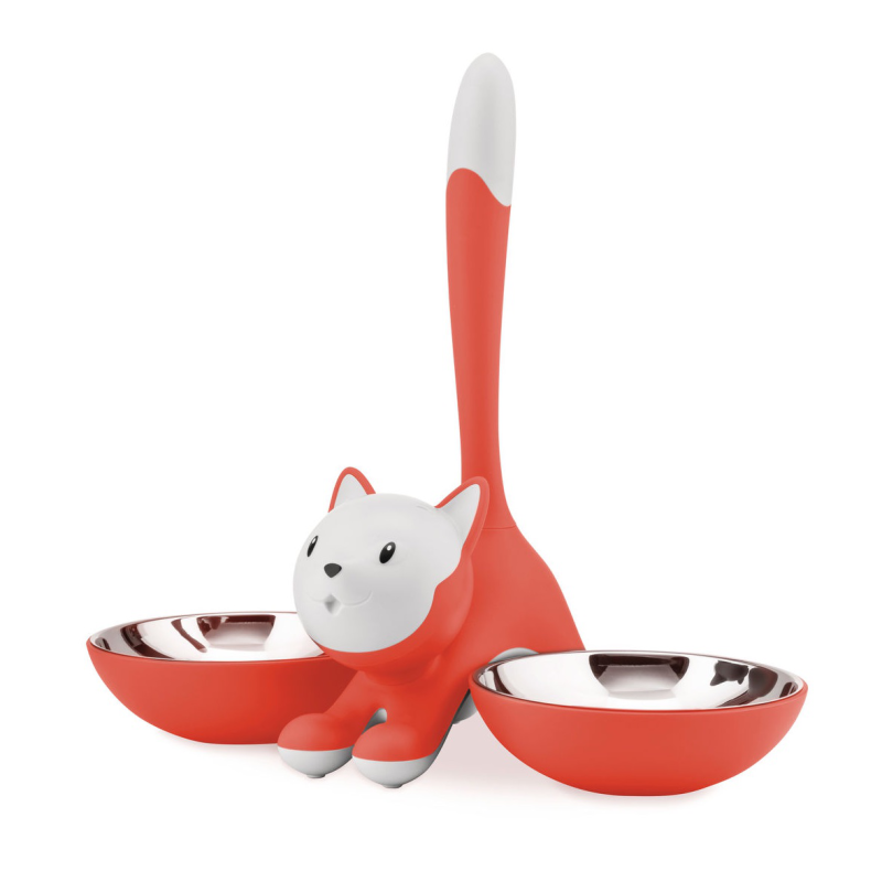  Alessi Tigrito double cat bowl, red and orange