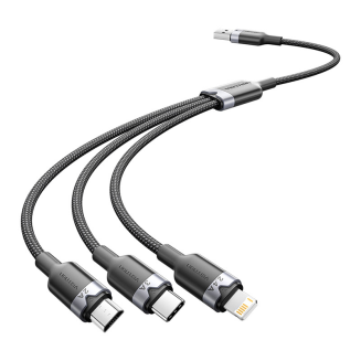 Kabel USB 2.0 A męski do 3 w 1 USB-C, Lightning i Micro-B męskie Vention 3A CTPBG 1.5m - 2