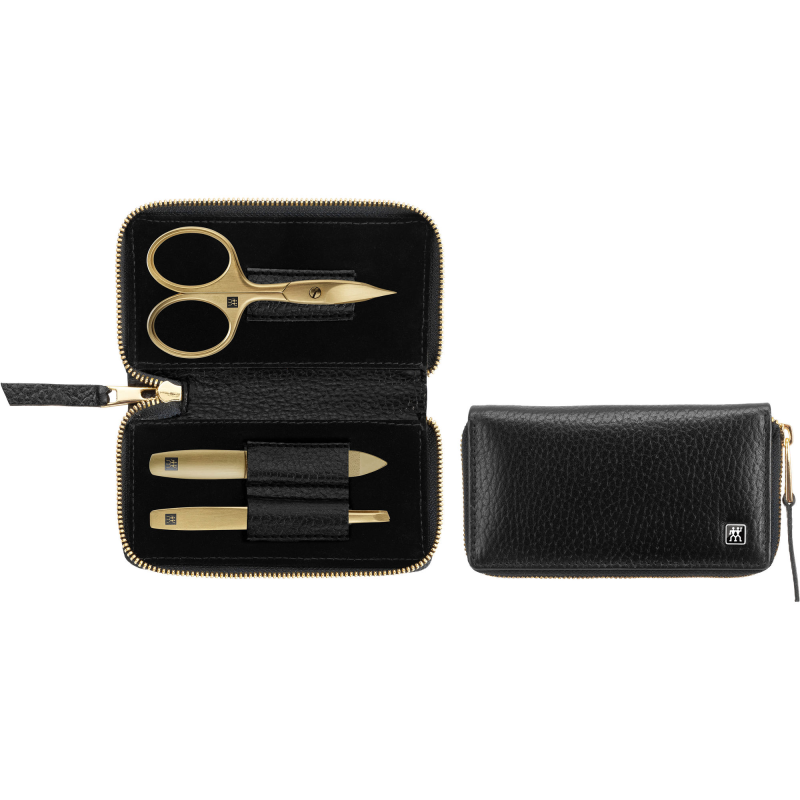  Zwilling Twinox Gold manicure set, black leather case, 3 pieces