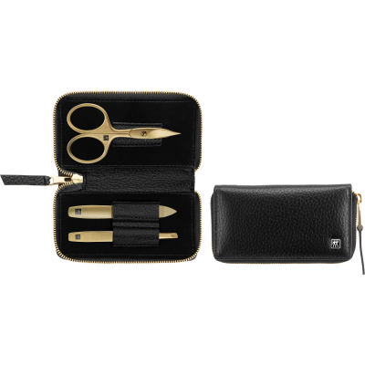  Zwilling Twinox Gold manicure set, black leather case, 3 pieces