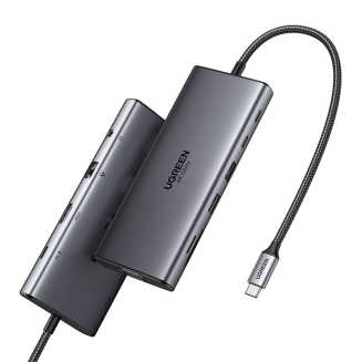 Hub USB-C Ugreen CM639, HDMI, VGA, 2x USB-C 3.2 10Gbps, 2x USB, SD/TF, RJ45, AUX 3.5mm, PD, 4K 60 Hz - 3