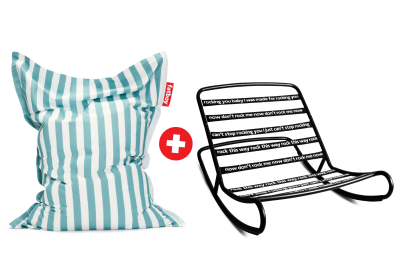  Combi deal: Rock 'n Roll Black + Fatboy The Original Outdoor Stripe Azur pouffe
