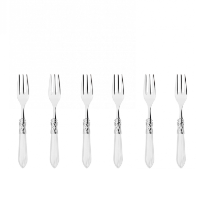 Komplet 6 widelczyków do ciasta w prezentowym opakowaniu Casa Bugatti Aladdin White/Steel